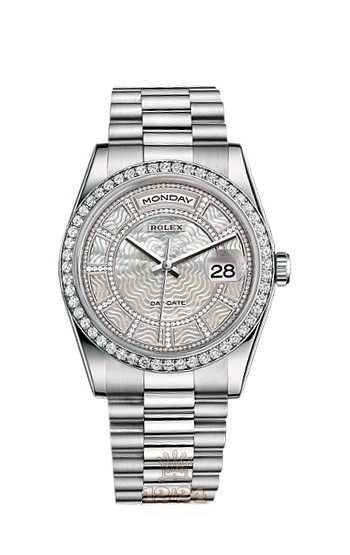 Rolex Day-Date Watch 118346-0087 36 mm Platinum Case White Dial