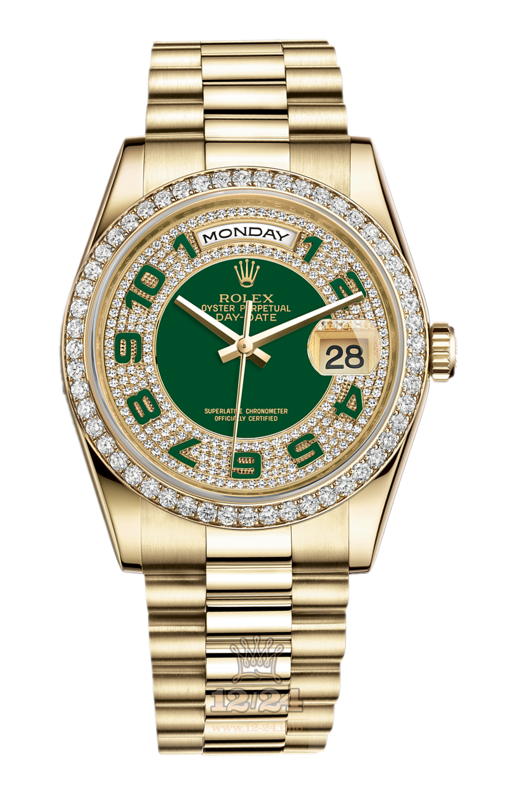 Rolex Day-Date Watch 118348-0054 36 mm Yellow gold Case Green Dial