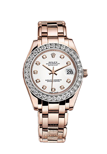 Rolex Pearlmaster Watch 81285-0033 34 mm Pink gold Case White Dial