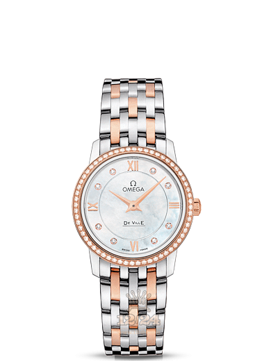 Omega Prestige Watch 424.25.27.60.55.002 27 mm Steel / Pink gold Case White Dial
