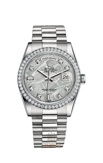 Rolex Day-Date Watch 118346-0093 36 mm Platinum Case Gray Silver Dial