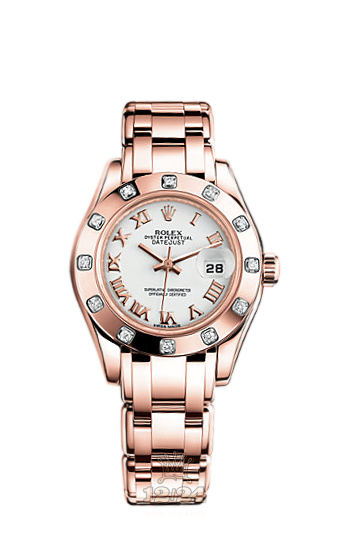 Rolex Pearlmaster Watch 80315-0010 29 mm Pink gold Case White Dial