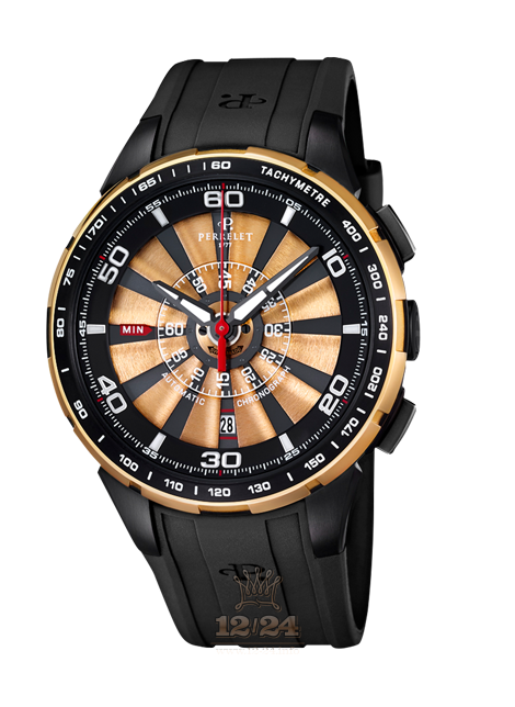 Perrelet Turbine Watch A3036/2 47 mm Stainless steel Pink gold PVD coating Case Black Dial
