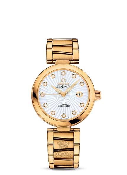 Omega Ladymatic Watch 425.60.34.20.55.002 34 mm Yellow gold Ceramics Case White Dial