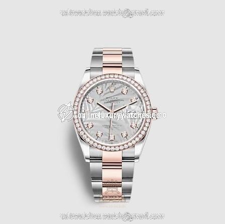Rolex Datejust Watch 126281rbr-0026 36 mm Stainless steel Pink gold Case Gray Silver Dial