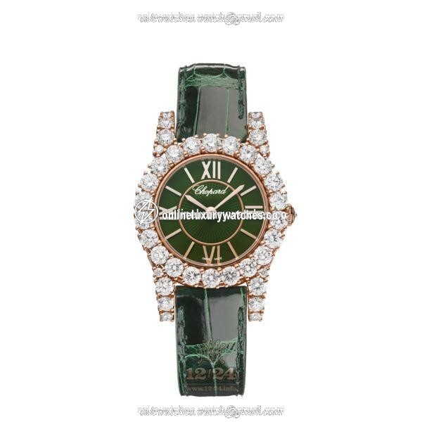 Chopard L Heure du Diamant Watch 13A377-5008 30 mm Pink gold Case Green Dial