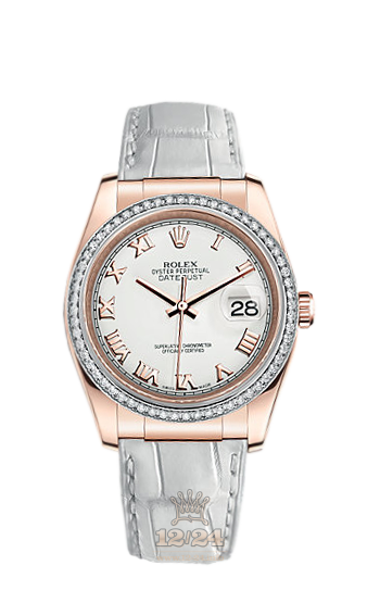 Rolex Datejust Watch 116185-0031 36 mm Pink gold Case White Dial