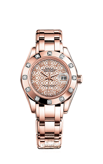 Rolex Pearlmaster Watch 80315-0025 29 mm Pink gold Case White Golden Dial