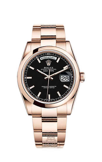 Rolex Day-Date Watch 118205f-0060 36 mm Pink gold Case Black Dial