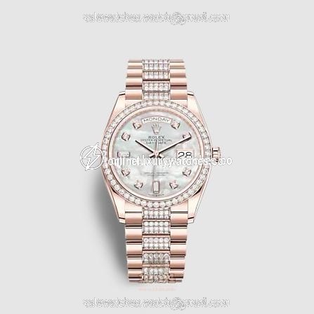 Rolex Day-Date Watch 128345rbr-0030 36 mm Pink gold Case White Dial