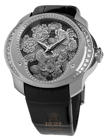 Franc Vila Regards to Ladies Watch ENGRAVINGFLOWERS-V01 45 mm Stainless steel Case Black Silver Painted Dial