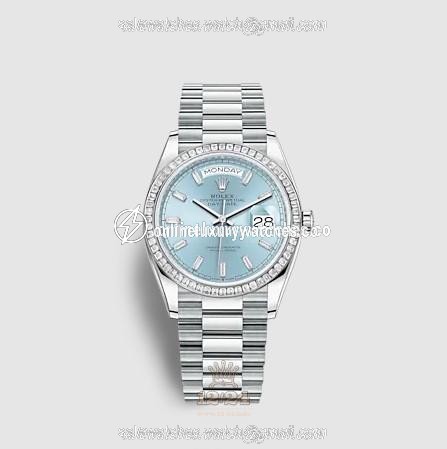 Rolex Day-Date Watch 128396tbr-0003 36 mm Platinum Case Blue Dial