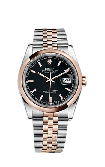 Rolex Datejust Watch 116201-0075 36 mm Steel / Pink gold Case Black Dial