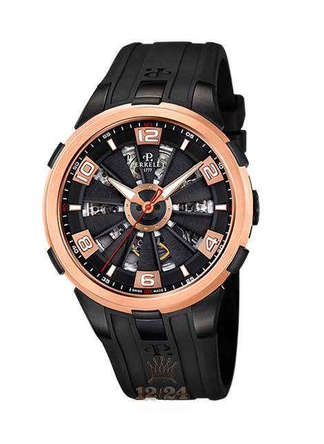 Perrelet Turbine Watch A3038/1 44 mm Stainless steel Pink gold PVD coating Case Black Dial