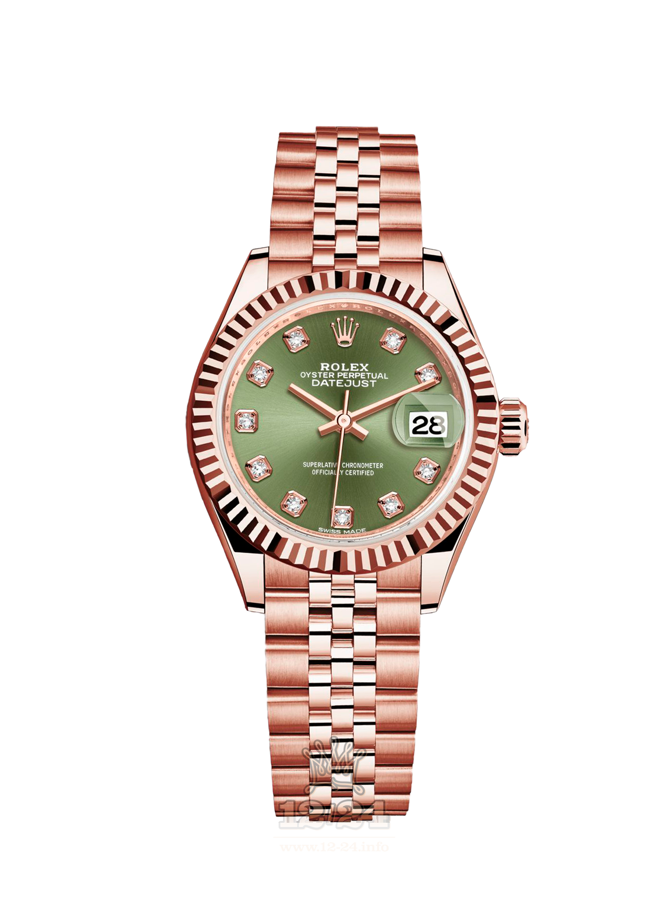 Rolex Datejust Watch 279175-0013 28 mm Pink gold Case Green Dial