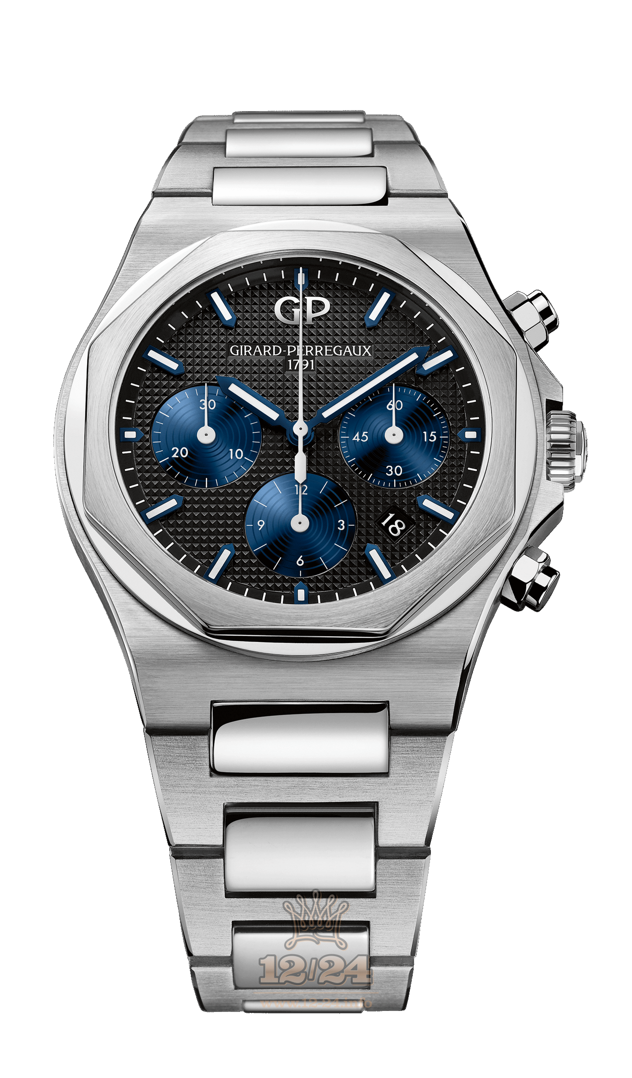 Girard Perregaux Laureato Watch 81020-11-631-11A Stainless steel Case Black Dark blue Dial