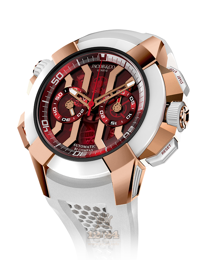 Jacob & Co Gents Collection Watch EX300.40.SP.RR.A 47 mm Pink gold Rubber Ceramics Case Red Dial