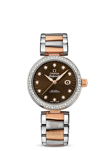 Omega Ladymatic Watch 425.25.34.20.63.001 34 mm Steel / Pink gold Case Brown (chocolate) Dial