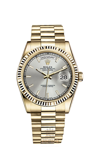 Rolex Day-Date Watch 118238-0106 36 mm Yellow gold Case Silver Dial