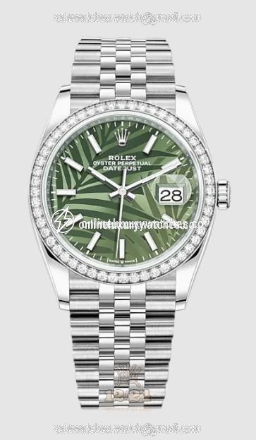 Rolex Datejust Watch 126284rbr-0039 36 mm Stainless steel White gold Case Green Painted Dial