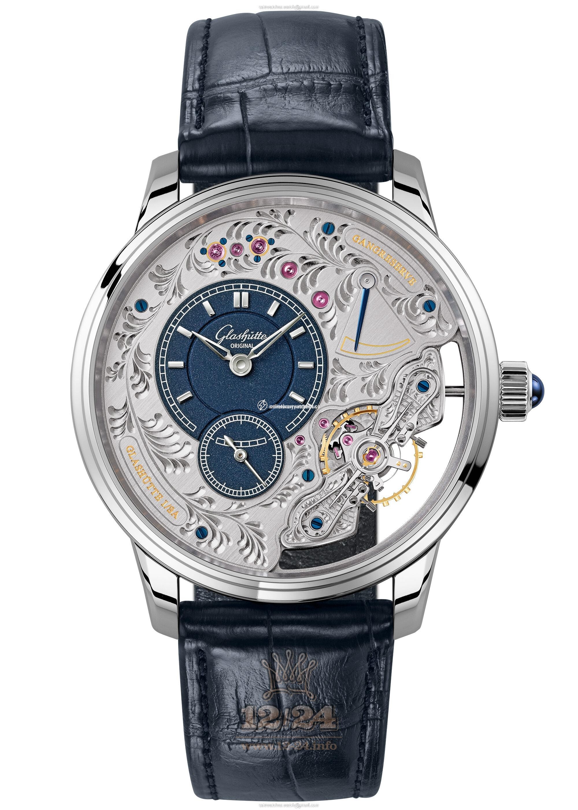 Glashutte Pano Watch 1-66-08-01-03-30 42 mm Platinum Case Silver Dark blue Dial