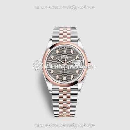 Rolex Datejust Watch 126201-0041 36 mm Stainless steel Pink gold Case Gray Dial