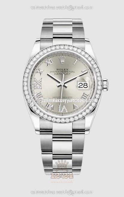 Rolex Datejust Watch 126284rbr-0022 36 mm Stainless steel White gold Case Silver Dial
