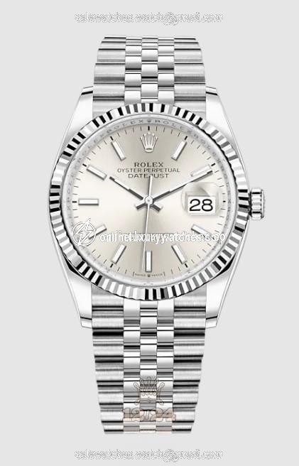 Rolex Datejust Watch 126234-0013 36 mm Stainless steel White gold Case Silver Dial