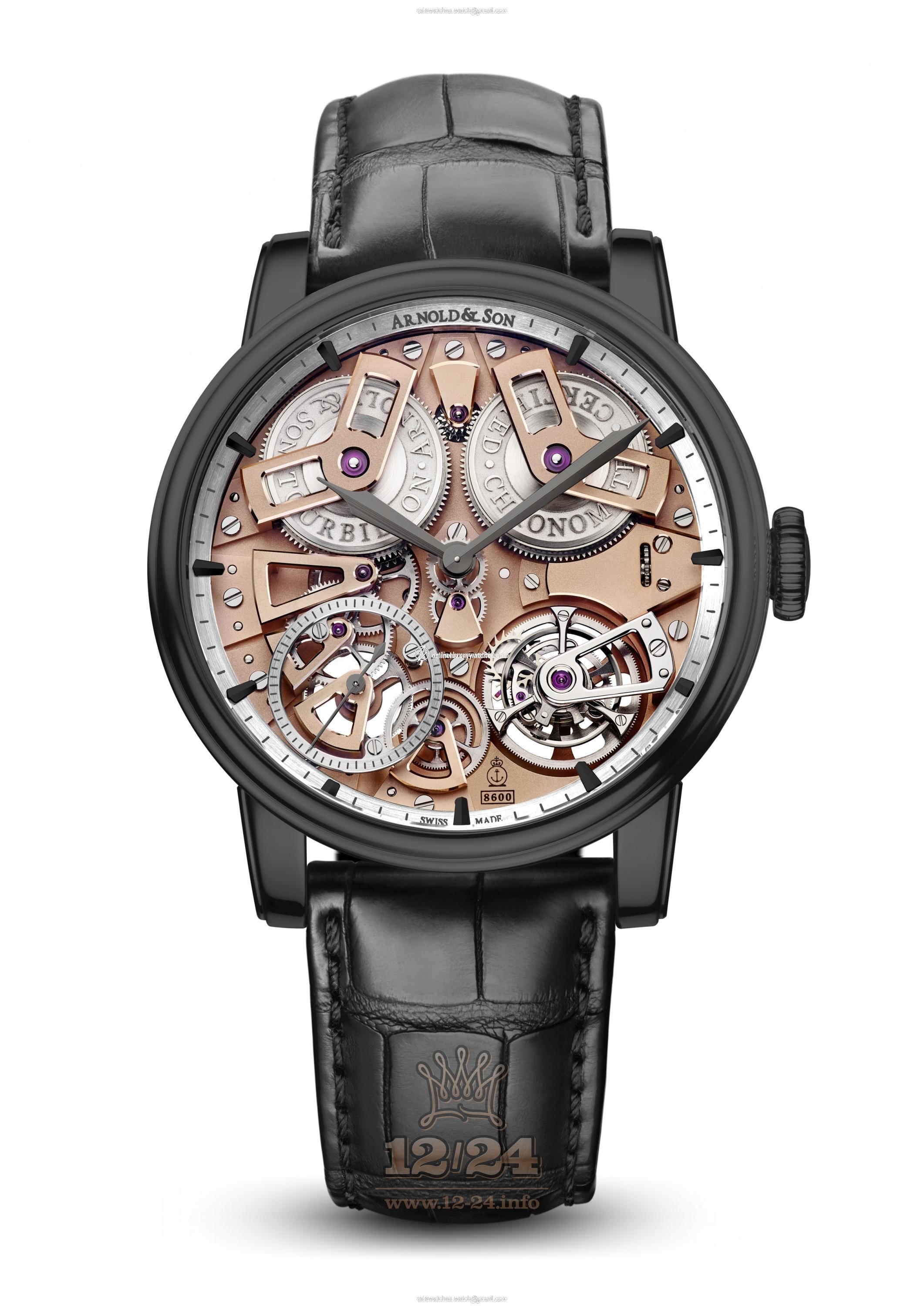 Arnold Son Royal Collection Watch 1ETAS.B01A.T113S Stainless steel DLC coating Case Golden Dial
