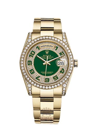 Rolex Day-Date Watch 118388-0121 36 mm Yellow gold Case Silver Golden Green Dial
