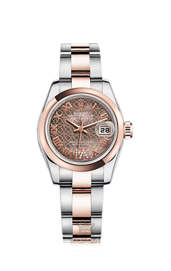 Rolex Lady-Datejust Watch 179161-0080 26 mm Steel / Pink gold Case Black Dial