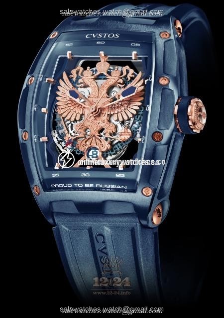 Cvstos Challenge Watch Proud Be Russian Blue Steel PVD 54 mm Stainless steel PVD coating Case Golden Dark blue Dial