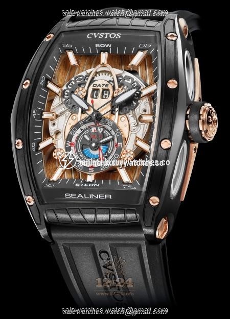 Cvstos Sea-Liner Watch Challenge GT Sea-Liner GMT Black Sea Stainless steel Pink gold PVD coating Case Black Silver Dial