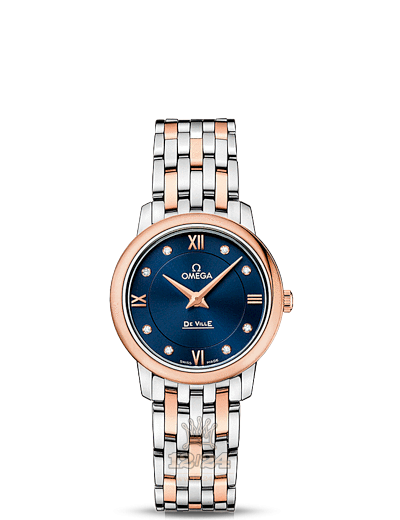 Omega Prestige Watch 424.20.27.60.53.001 27 mm Steel / Pink gold Case Dark blue Dial