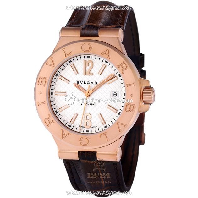 Bvlgari Diagono Watch 101657 DGP40C6GLD 40 mm Pink gold Case White Dial