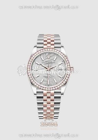 Rolex Datejust Watch 126281rbr-0019 36 mm Stainless steel Pink gold Case Gray Silver Dial
