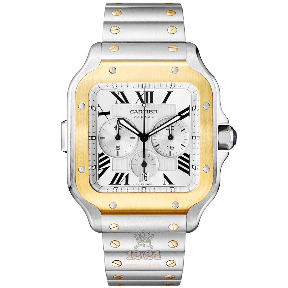 Cartier Santos de Cartier Watch W2SA0008 43 mm Stainless steel Yellow gold Case Silver Dial