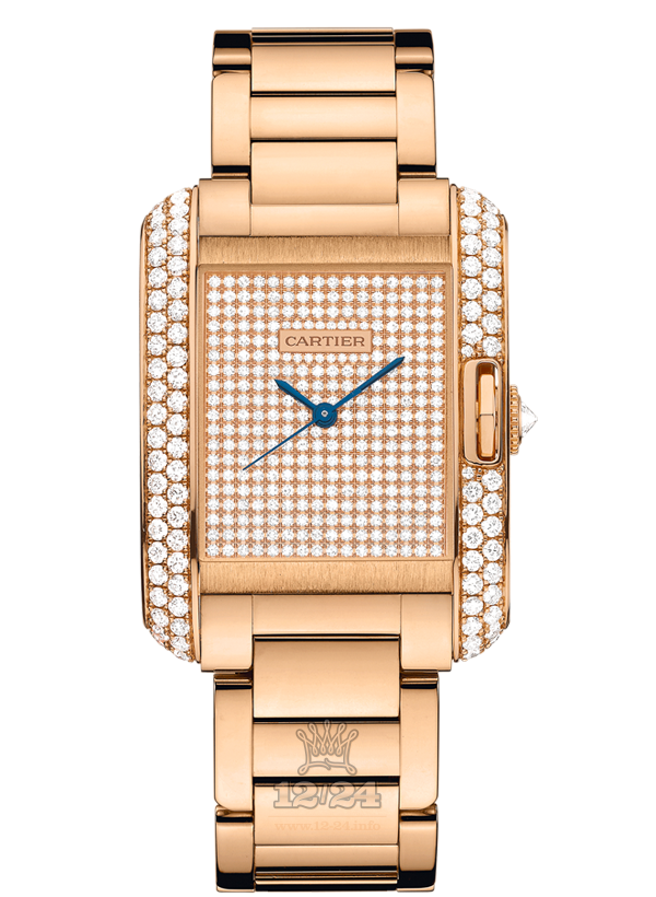 Cartier Tank Watch WT100012 39 mm Pink gold Case Silver Golden Dial
