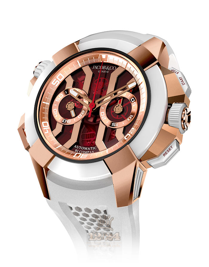 Jacob & Co Gents Collection Watch EX300.40.SP.RN.A 47 mm Pink gold Rubber Ceramics Case Red Dial