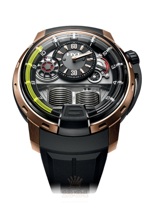 HYT H1 Watch 148-dg-22-gf-ru 49 mm Pink gold Titanium DLC coating Case Black Silver Dial