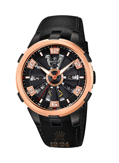 Perrelet Turbine Watch A3038/1A 44 mm Stainless steel Pink gold PVD coating Case Black Dial