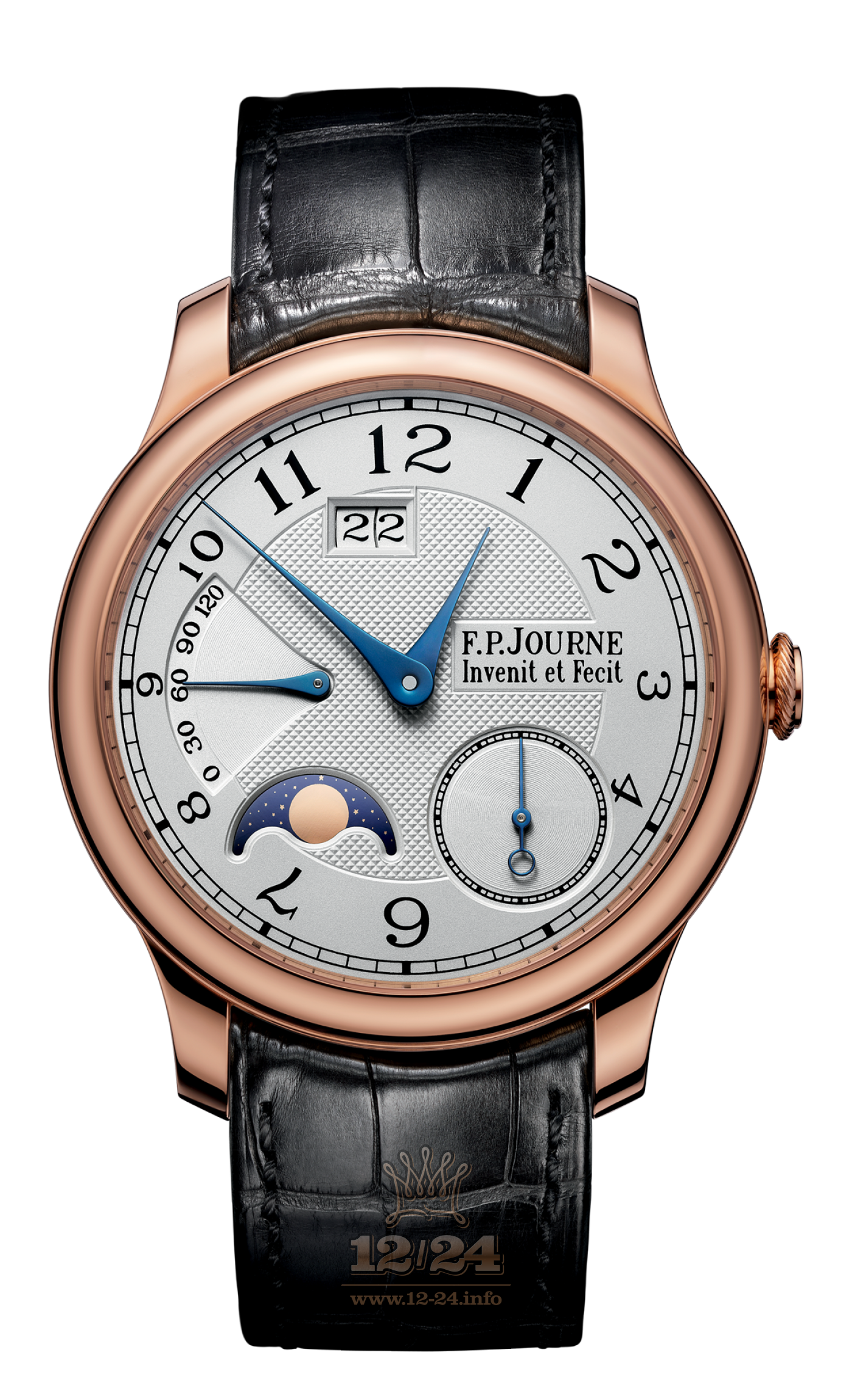 F.P.Journe Octa Watch FPJ-Co-Octa-AutomatLune-AL-Guilloche-CuirOr 40 mm Pink gold Case Silver Dial