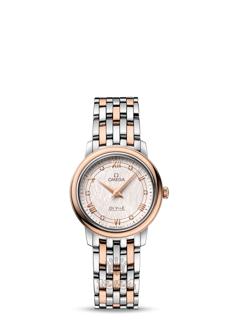 Omega Prestige Watch 424.20.27.60.52.003 27 mm Steel / Pink gold Case Silver Dial