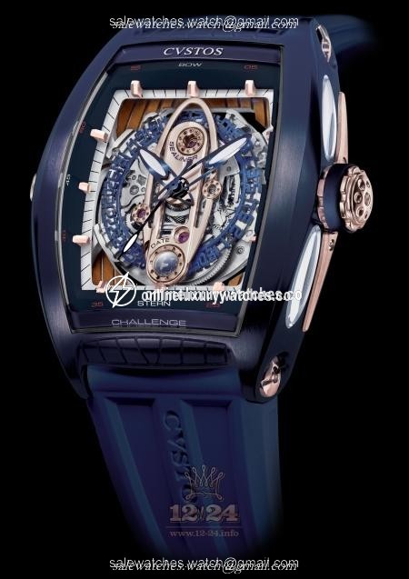 Cvstos Challenge Watch Challenge GT Sea-Liner Blue Steel Stainless steel Pink gold PVD coating Case Golden Dark blue Dial