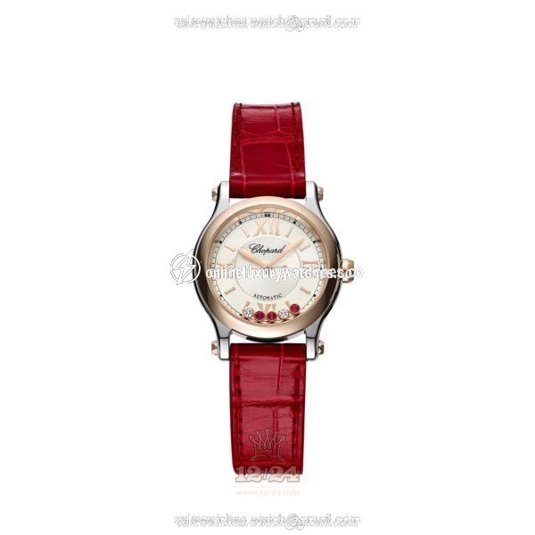 Chopard Happy Sport Watch 278573-6026 30 mm Stainless steel Pink gold Case White Dial