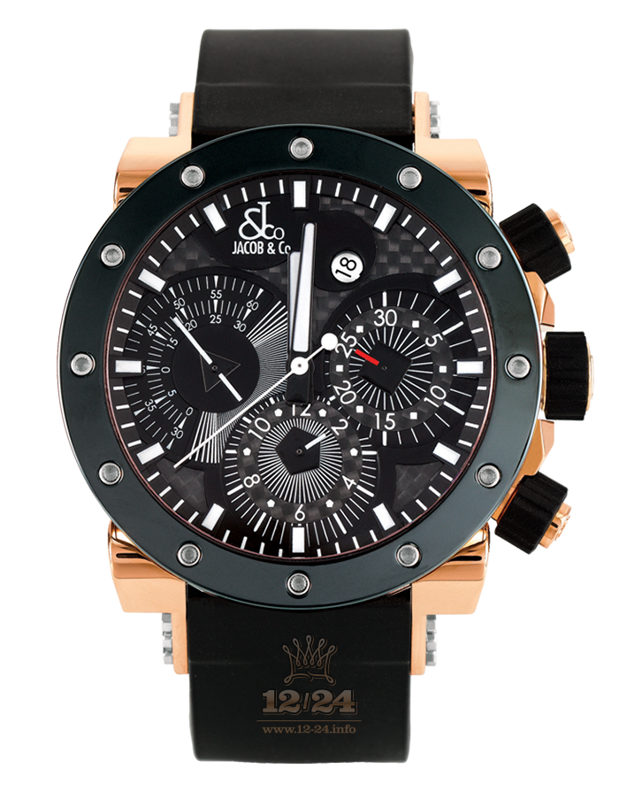 Jacob & Co Iconic Collection Watch E2RGCP 46 mm Pink gold PVD coating Ceramics Case Black Dial