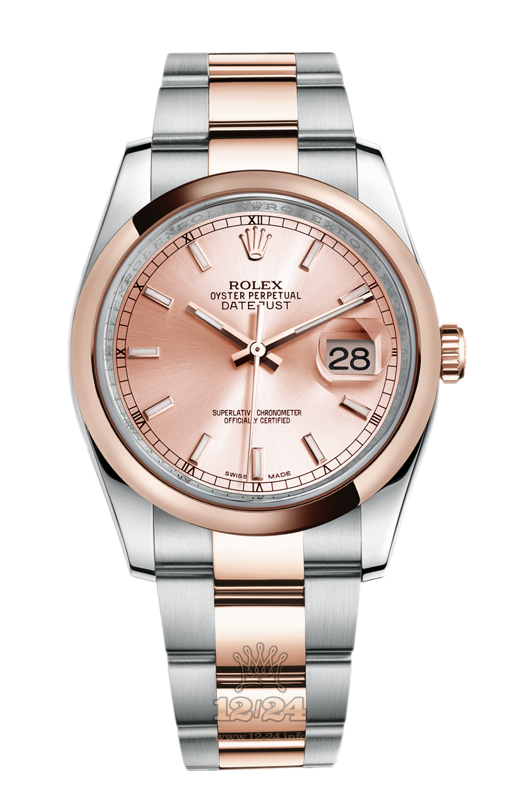 Rolex Datejust Watch 116201-0059 36 mm Steel / Pink gold Case Pink Dial