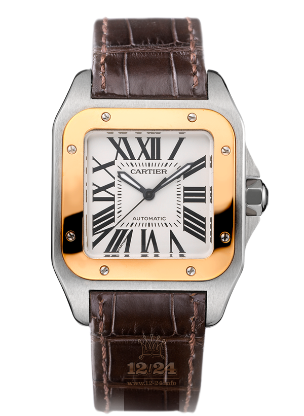 Cartier Santos 100 Watch W20107X7 44 mm Steel / Pink gold Case White Silver Dial