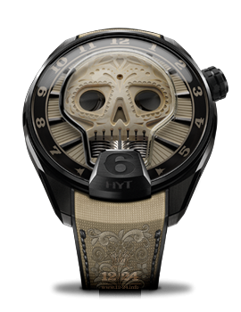 HYT SKULL Watch 151-DL-48-NF-BB 51 mm Titanium DLC coating Case Beige Dial