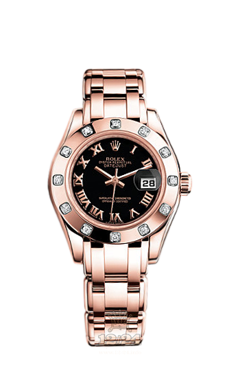 Rolex Pearlmaster Watch 80315-0024 29 mm Pink gold Case Black Dial